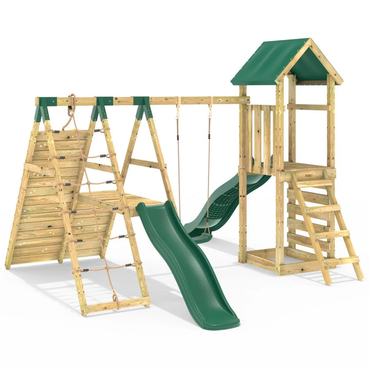 Rebo Climbing Frame Swing Set with Slides and Climbing Wall - Alverstone