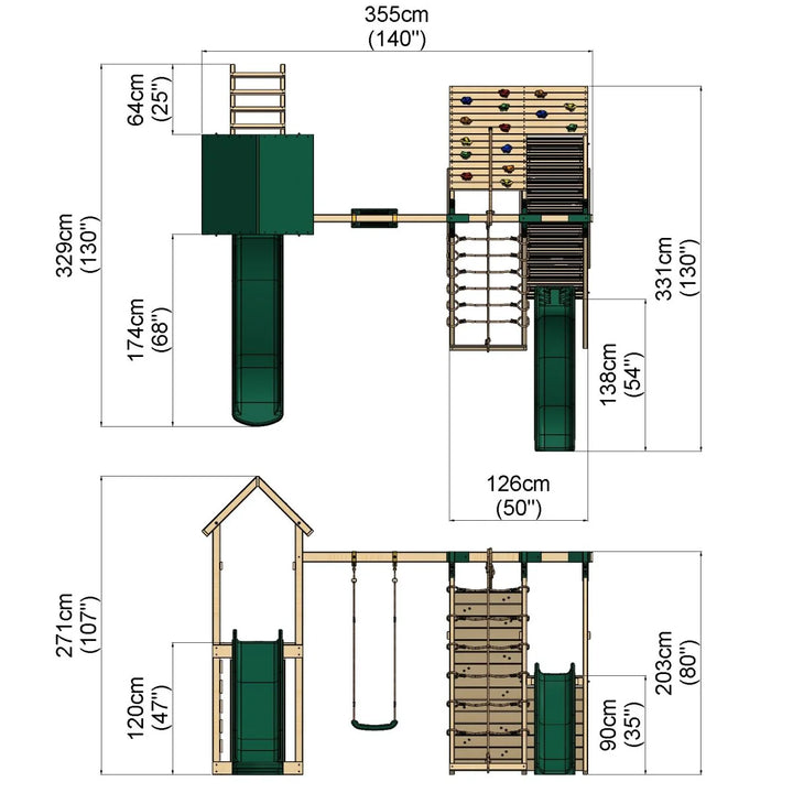 Rebo Climbing Frame Swing Set with Slides and Climbing Wall - Alverstone