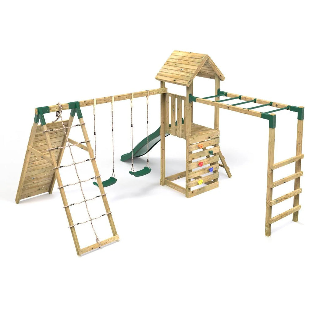 Rebo Climbing Frame Swing Set with Monkey Bars and Slide - Dolomite