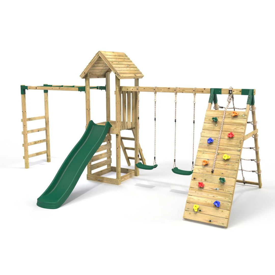 Rebo Climbing Frame Swing Set with Monkey Bars and Slide - Dolomite