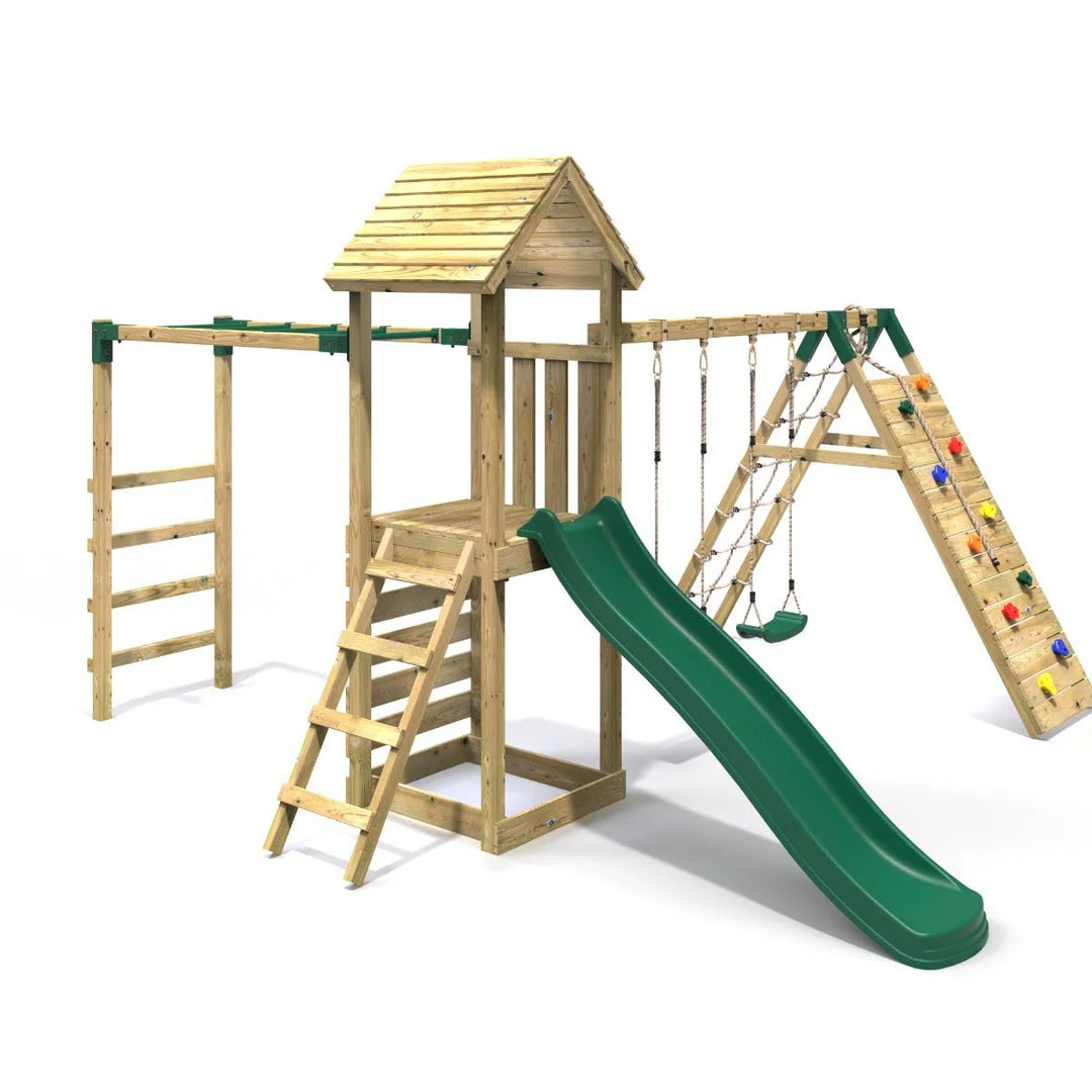 Rebo Climbing Frame Swing Set with Monkey Bars and Slide - Dolomite