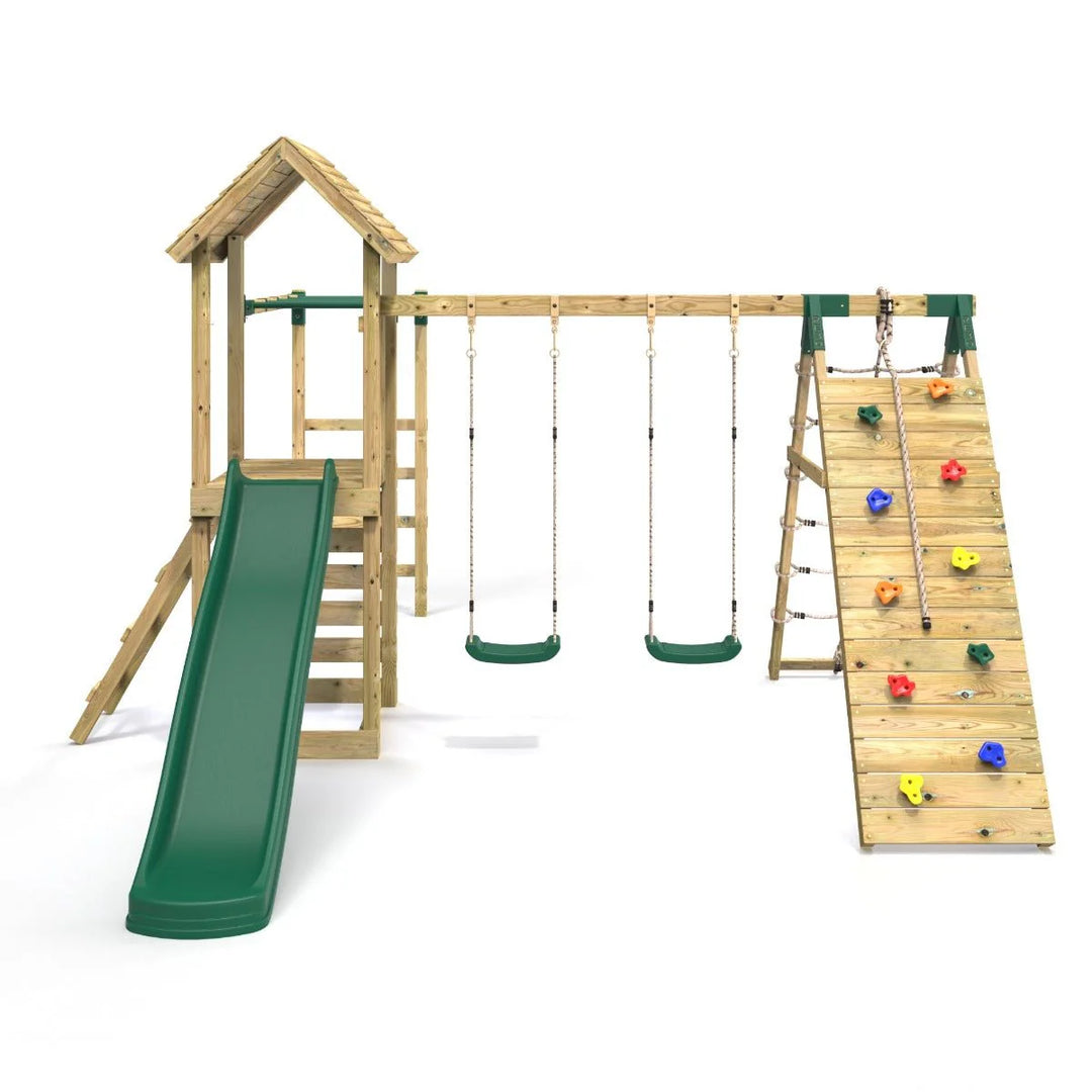 Rebo Climbing Frame Swing Set with Monkey Bars and Slide - Dolomite