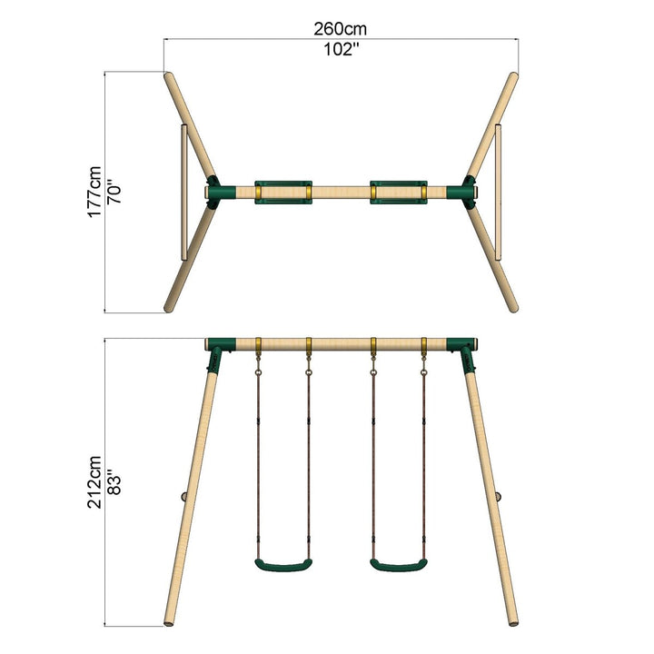 Rebo Wooden Double Garden Swing Set Venus