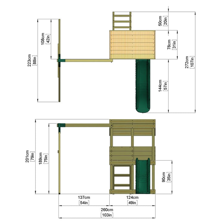 Rebo Lookout Tower Playhouse with Slide and Swing - Arches