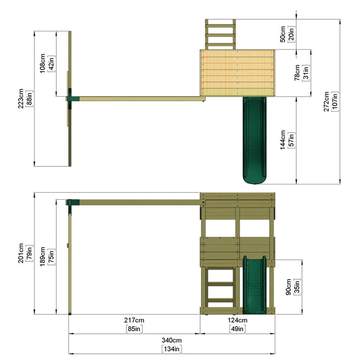 Rebo Lookout Tower Playhouse with Slide and Swing - Everglades