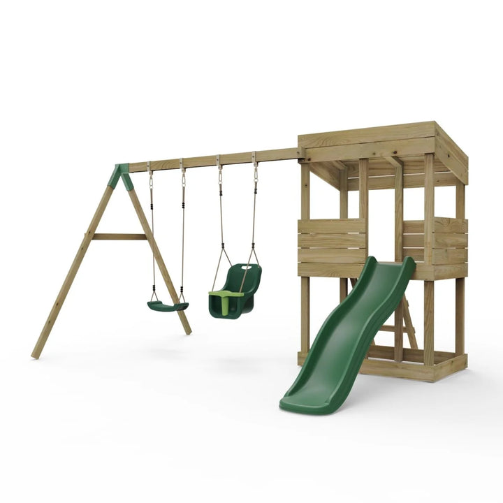 Rebo Lookout Tower Playhouse with Slide and Swing - Everglades