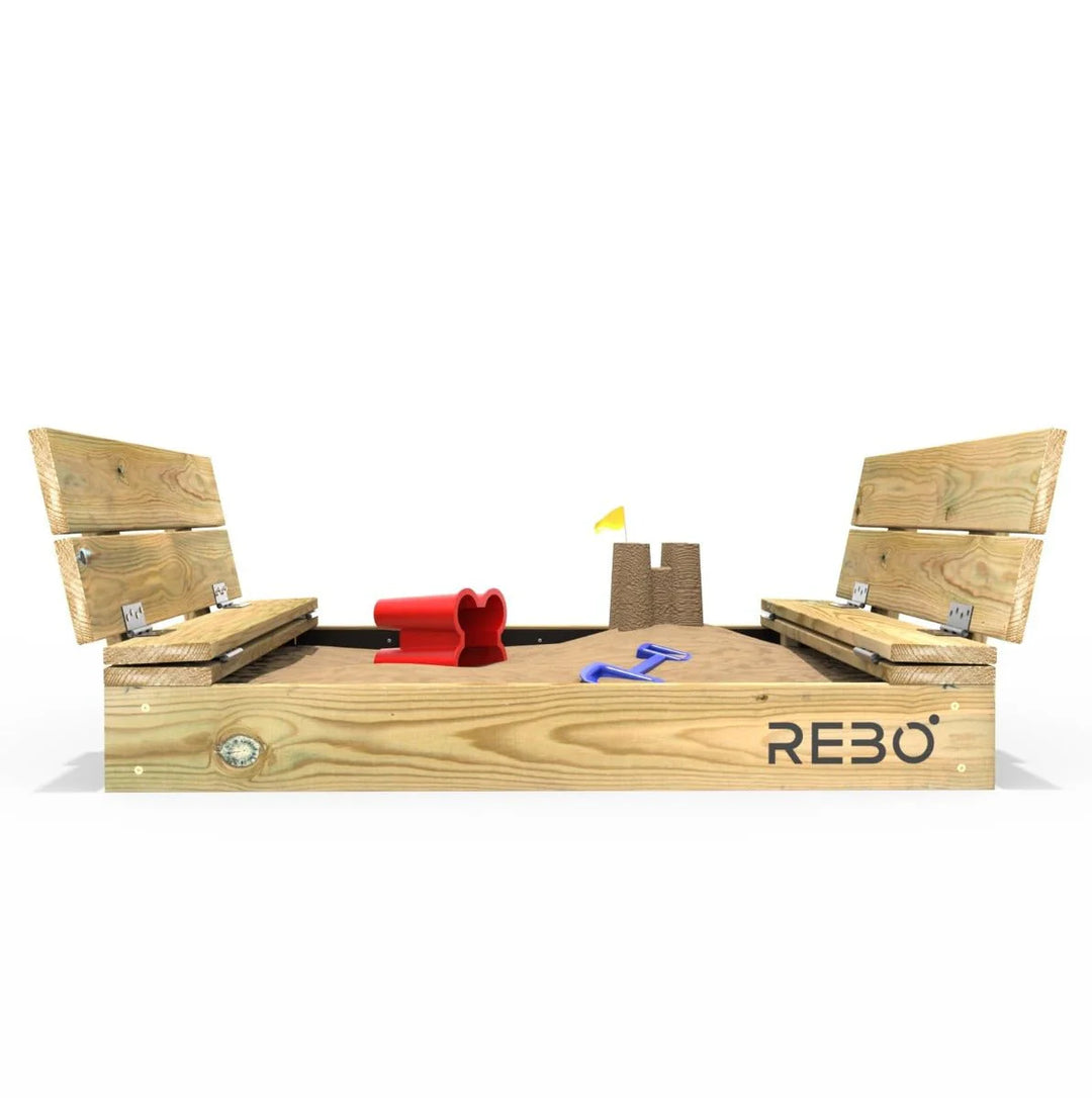 Rebo Sandpit with Folding Lid and Benches – 100cm x 100cm