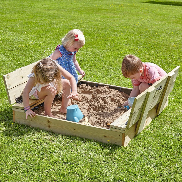 Rebo Sandpit with Folding Lid and Benches – 100cm x 100cm