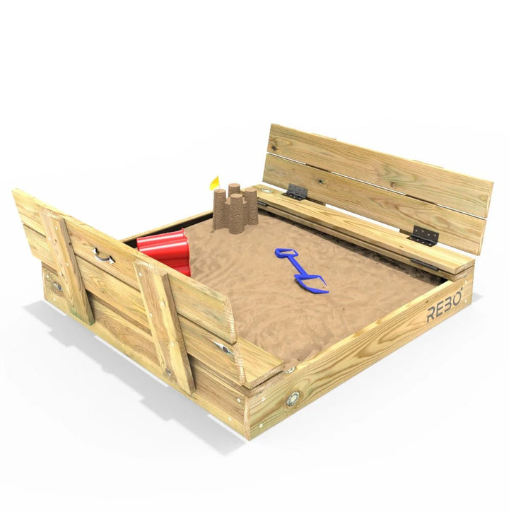 Rebo Sandpit with Folding Lid and Benches – 100cm x 100cm