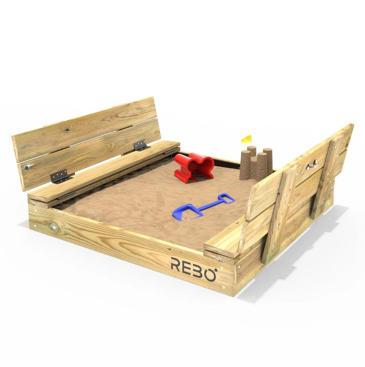 Rebo Sandpit with Folding Lid and Benches – 100cm x 100cm
