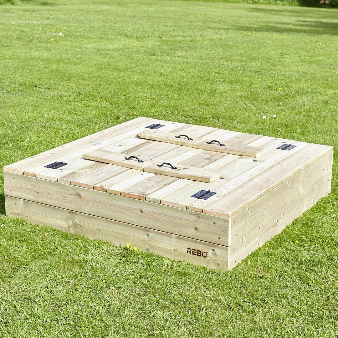 Rebo Sandpit with Folding Lid and Benches – 120cm x 120cm