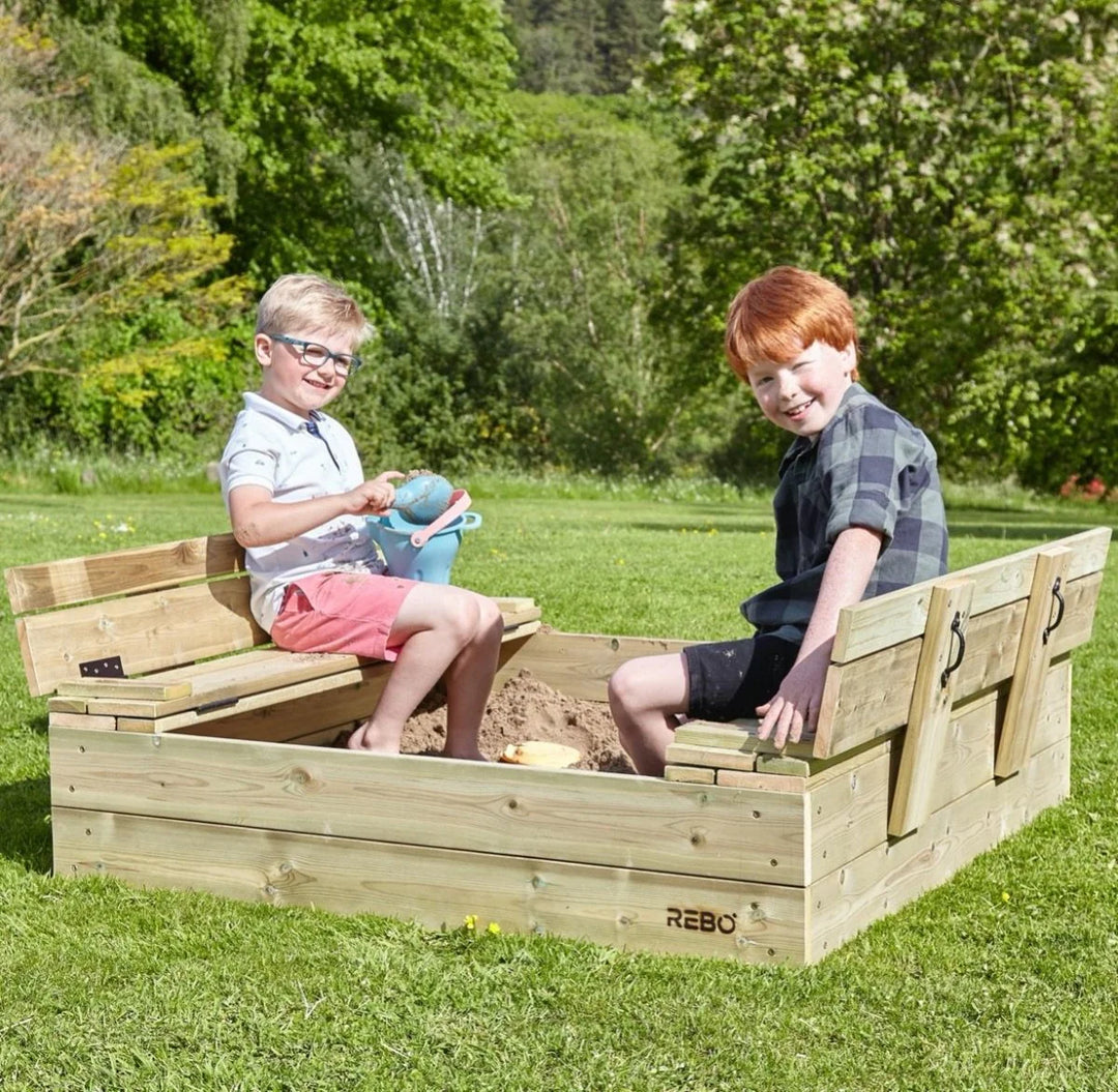Rebo Sandpit with Folding Lid and Benches – 120cm x 120cm