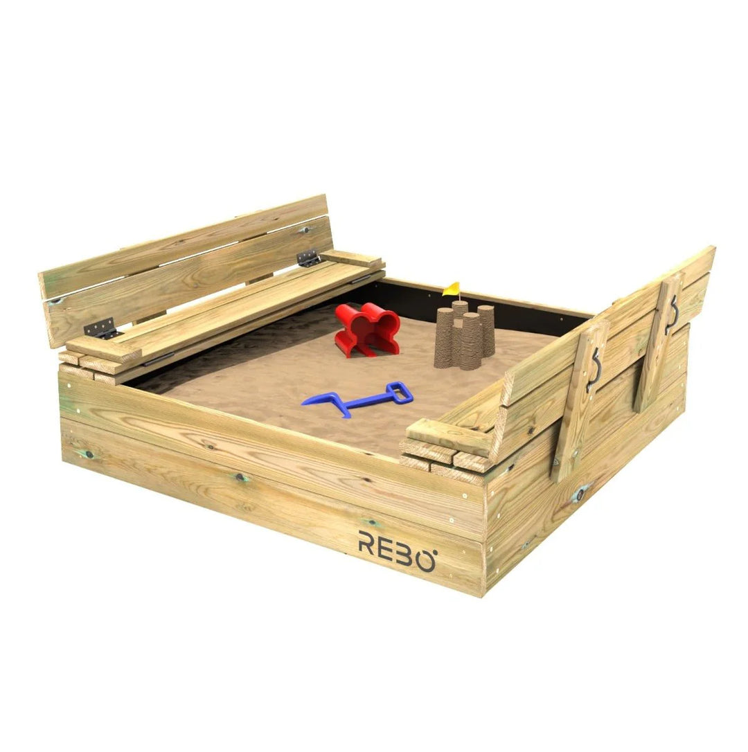 Rebo Sandpit with Folding Lid and Benches – 120cm x 120cm