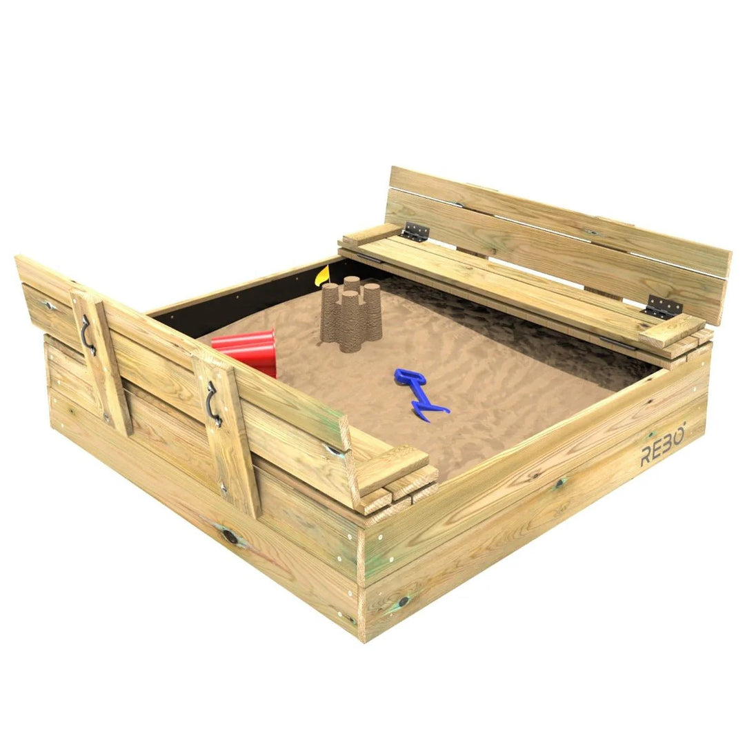 Rebo Sandpit with Folding Lid and Benches – 120cm x 120cm