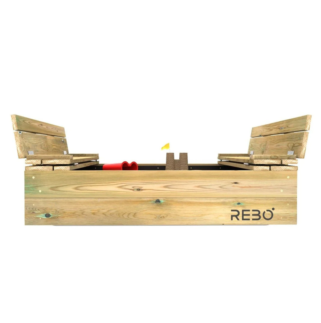 Rebo Sandpit with Folding Lid and Benches – 120cm x 120cm