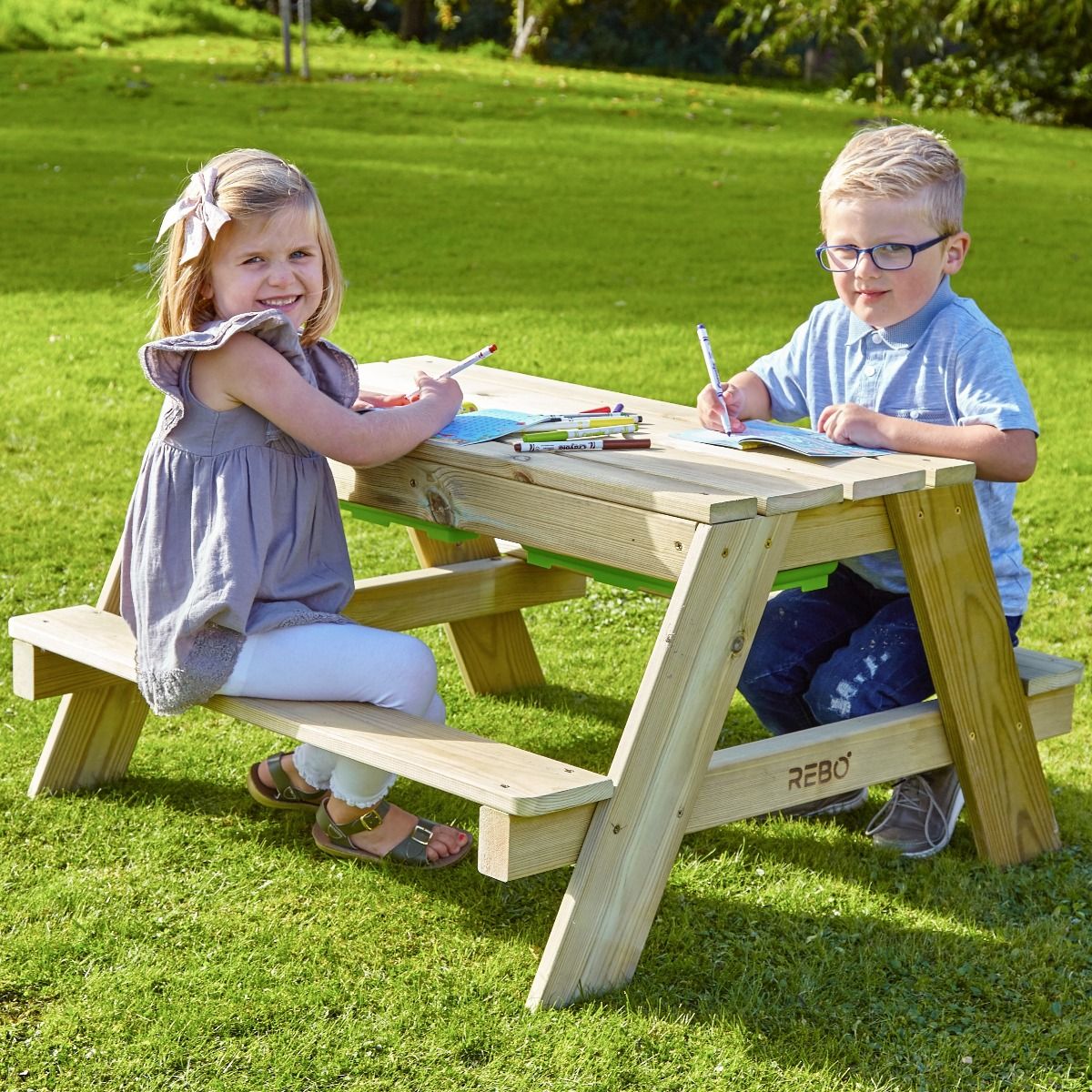 Quick Play Bench Rebo Picnic Table Play Bench with Sandpit and Lid – OutdoorGardens