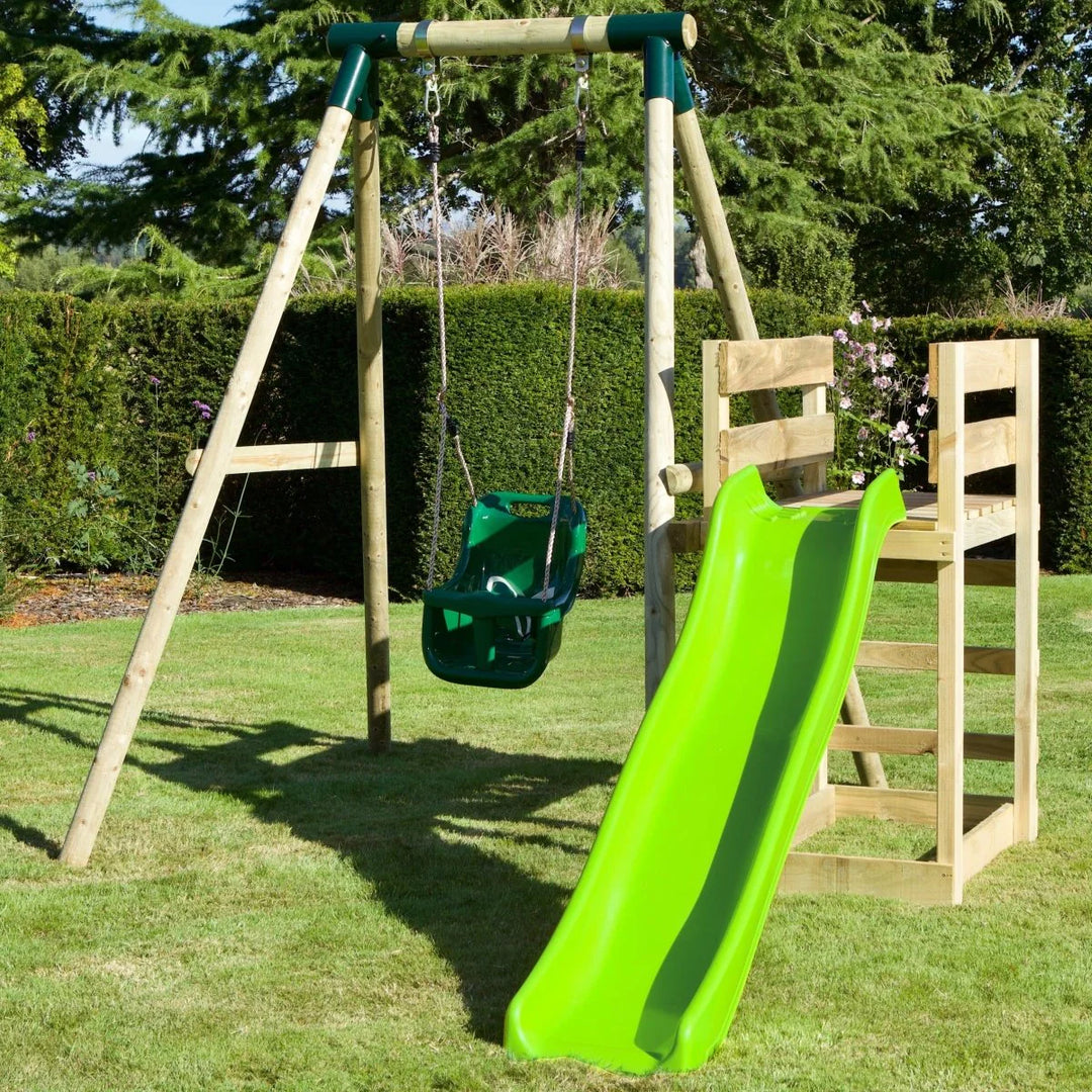 Rebo Single Swing Set with Slide - Pluto