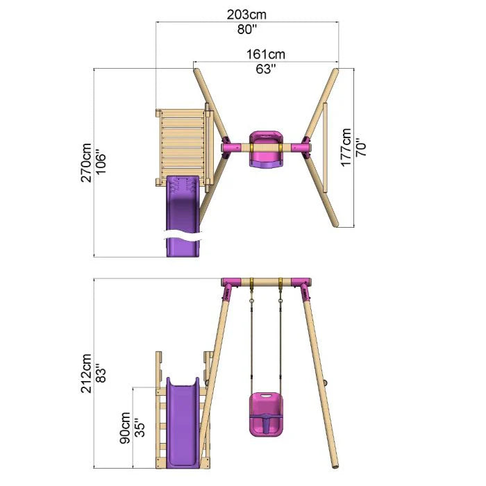 Rebo Single Swing Set with Slide - Pluto