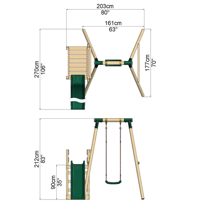 Rebo Single Swing Set with Slide - Solar