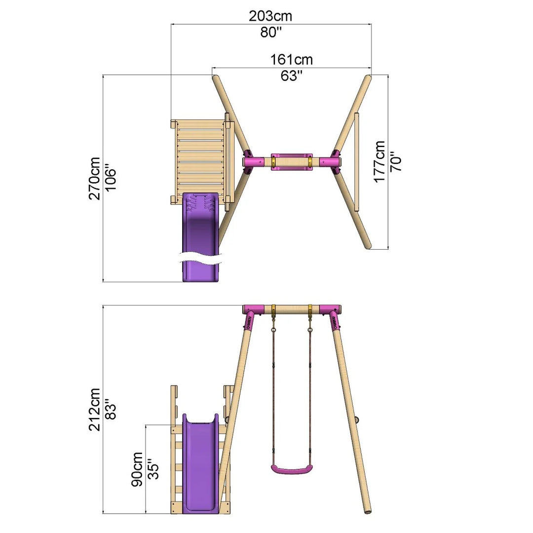 Rebo Single Swing Set with Slide - Solar