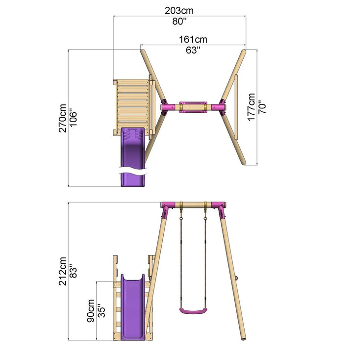 Rebo Single Swing Set with Slide - Solar